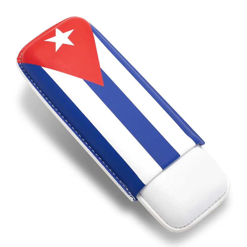 CIGARLOONG Best Price Portable cuban flag Cigar Case Box Travel Humidor Holder 2 Tube Cigar leather Case