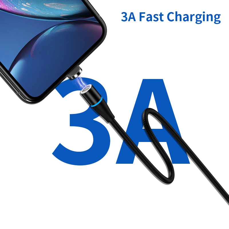 Great quality 1m Quick Charger Magnet Cord nylon braided Micro/Lightning Connector/Type-c cable Led magnetic Cables for iphone
