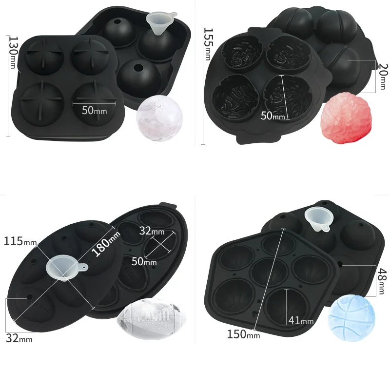 Creative basketball shaped ice cube self-made ice box 4 hockey silicone mold