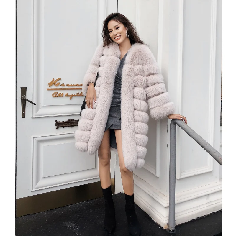 New Arrival Elegant Genuine Fox Fur Jacket Ladies Winter Fluffy Real Fur Coat Women Long