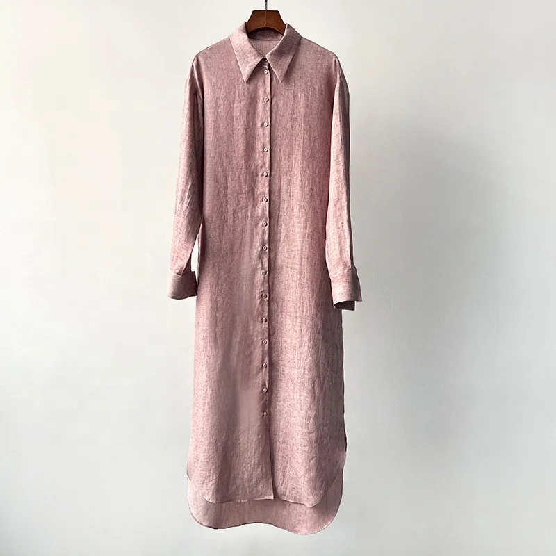 Custom Linen Clothing Fall New French Loose Hemp Long Sleeve Pants Suit Green Two Piece Blouse Set