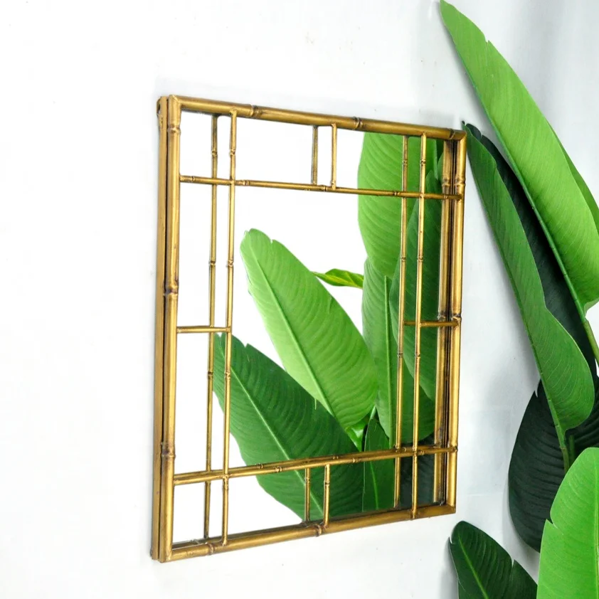 
IVY Home Hotel Living room Bathroom Decoration Big Accent Modern Antique Square Metal Bamboo Frame Wall Art Mirror 