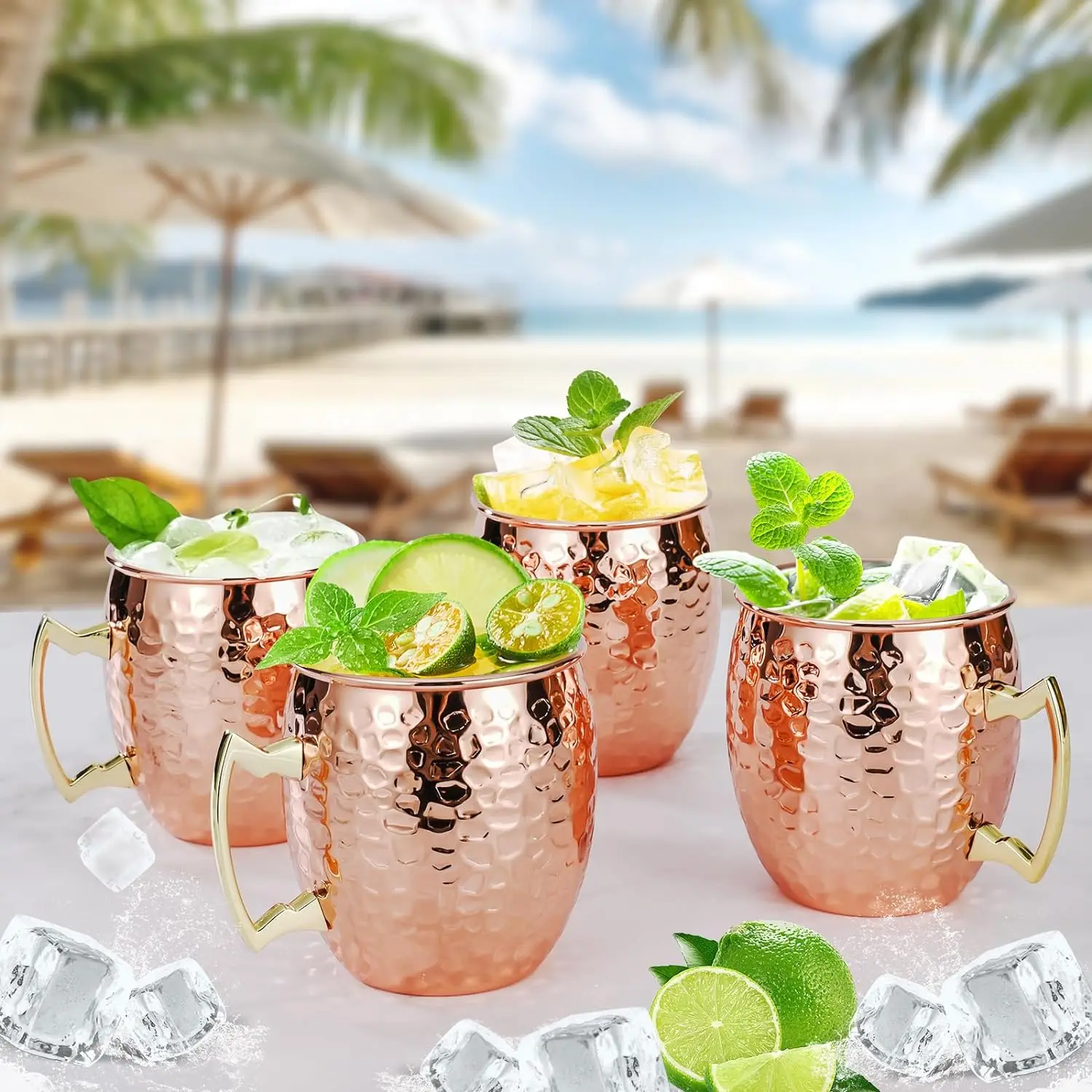 Durable Stainless Steel Round Hammered Rose Gold Classic Mule Cup for Beer