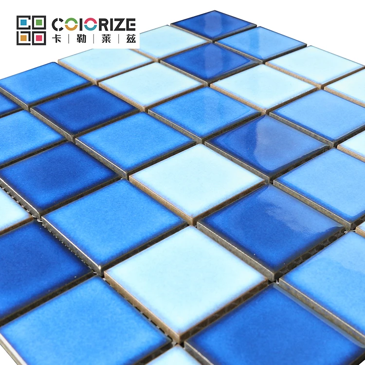 Colorize Hot Sale Custom Des ign Square Kiln Vary Blue Ceramic Porcelain Swimming Pool Mosaic Tile Blues Ceramic Mosaics