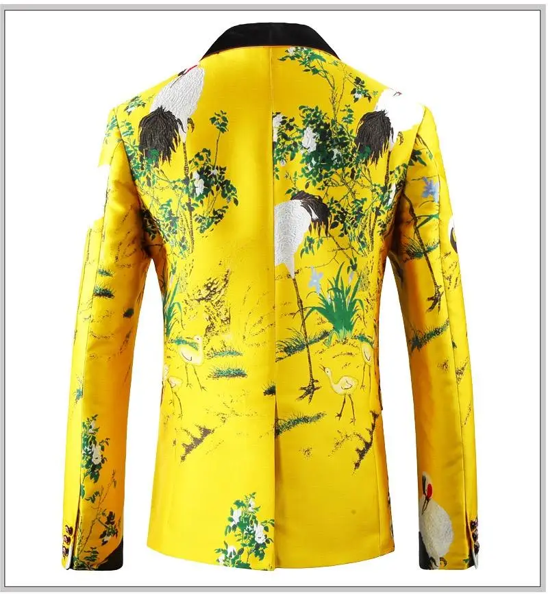 Yellow Floral Blazers Prom Big Size Casual Costume Business Male Men Blazer Suit Casual for Men