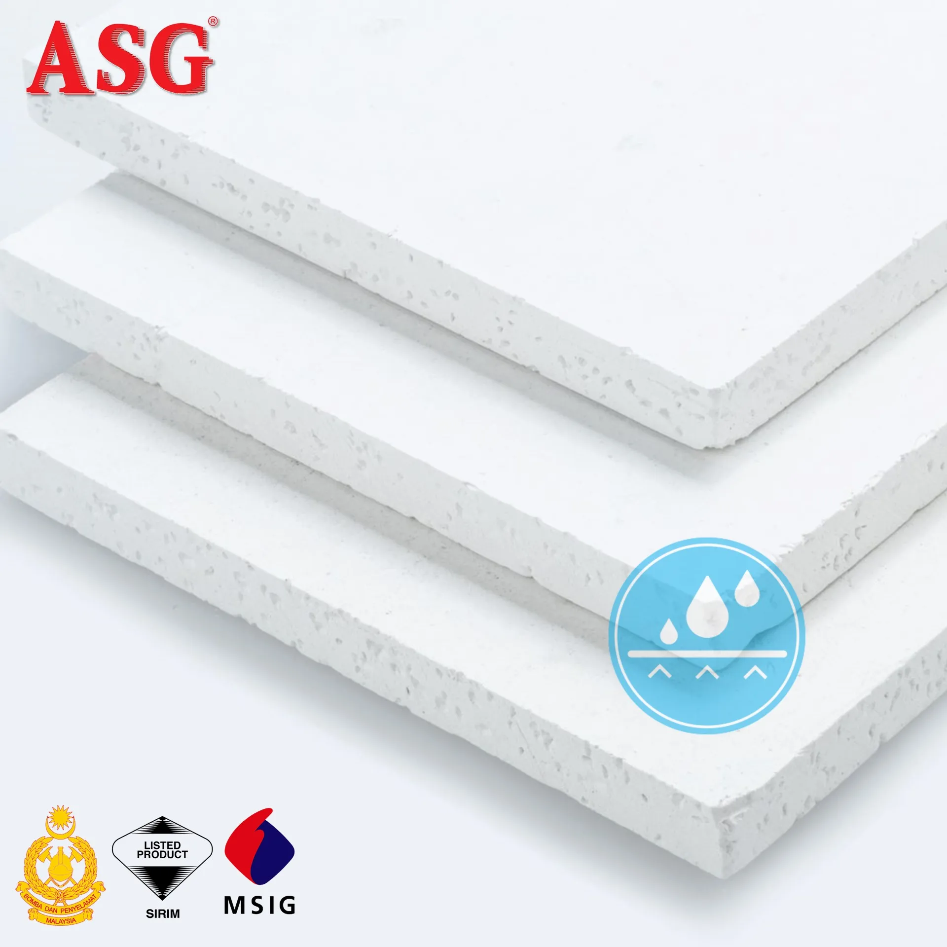 ASG Water Resistant Gypsum Plaster Board for Ceiling Made in Malaysia