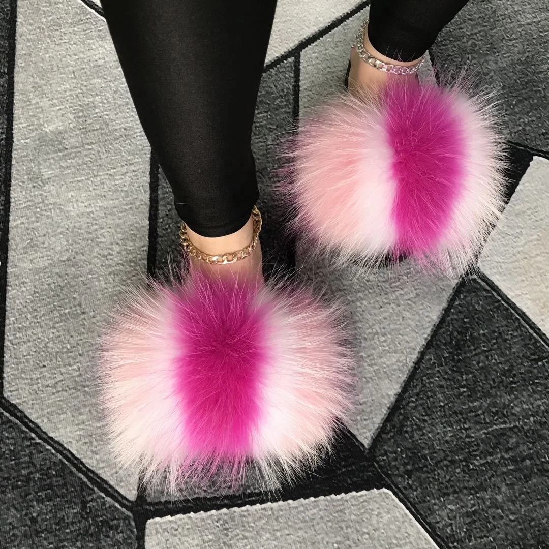 
Fur slippers raccoon fur slides brown fur slides raccoon 