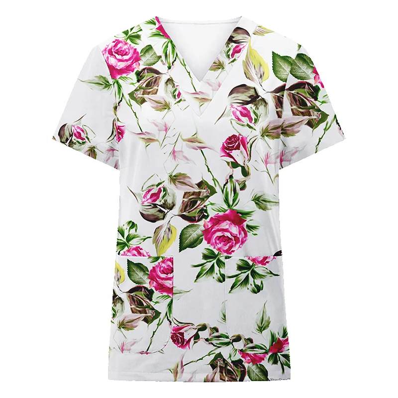 Wholesale custom floral print designing nursing scrubs tops hospital uniforms medical scrubs nurse