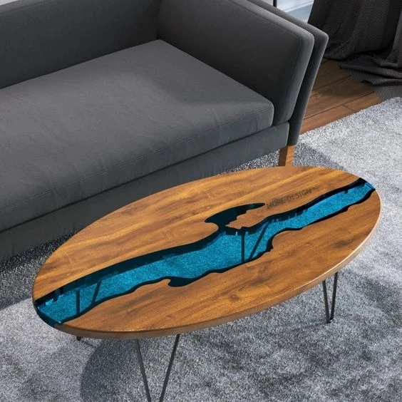 Factory Direct Restaurant Furniture Kitchen Solid Walnut Wood River Epoxy Resin Slab Dining Table Top