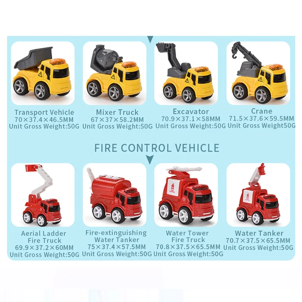 
Wholesale Q pull back fire engine truck toy die cast model car 8 pcs 