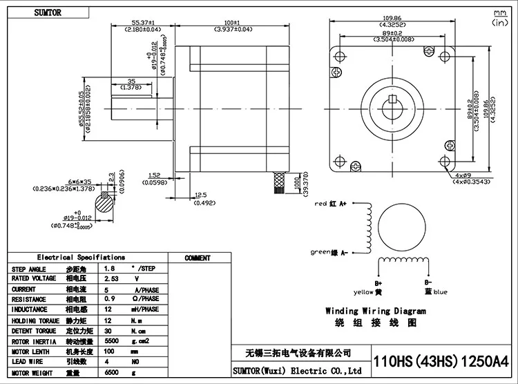 Шаговый двигатель высокой мощности nema 43 110byg, длина двигателя 100 мм, удерживающий крутящий момент 12 нм, ток 5 А
