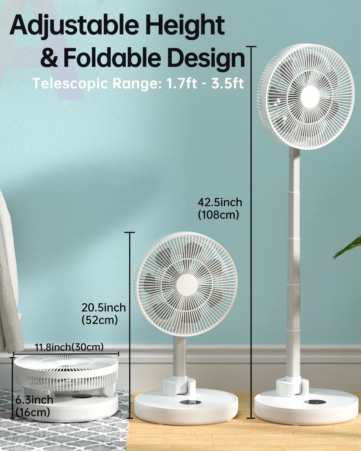 12000mAh Rechargeable Battery Desk Floor Portable Camping Fan Remote Control Foldable Telescopic Pedestal Fan For Home Outdoors
