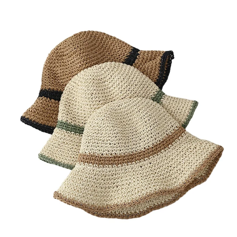 Fashion Women Summer Sun Visor Beach Caps Floppy Bucket Hat Foldable Crochet Straw Hat