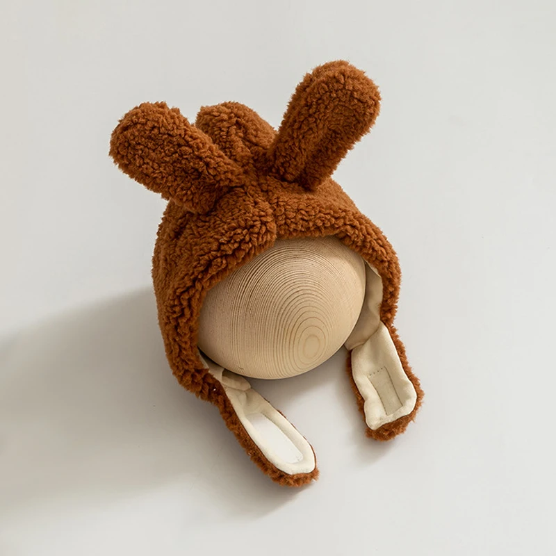 Cute Design Newborn Photography Props Sherpa Rabbit Ears Bunny Baby Winter Hats Faux Cashmere Hat for Baby Boy Girl