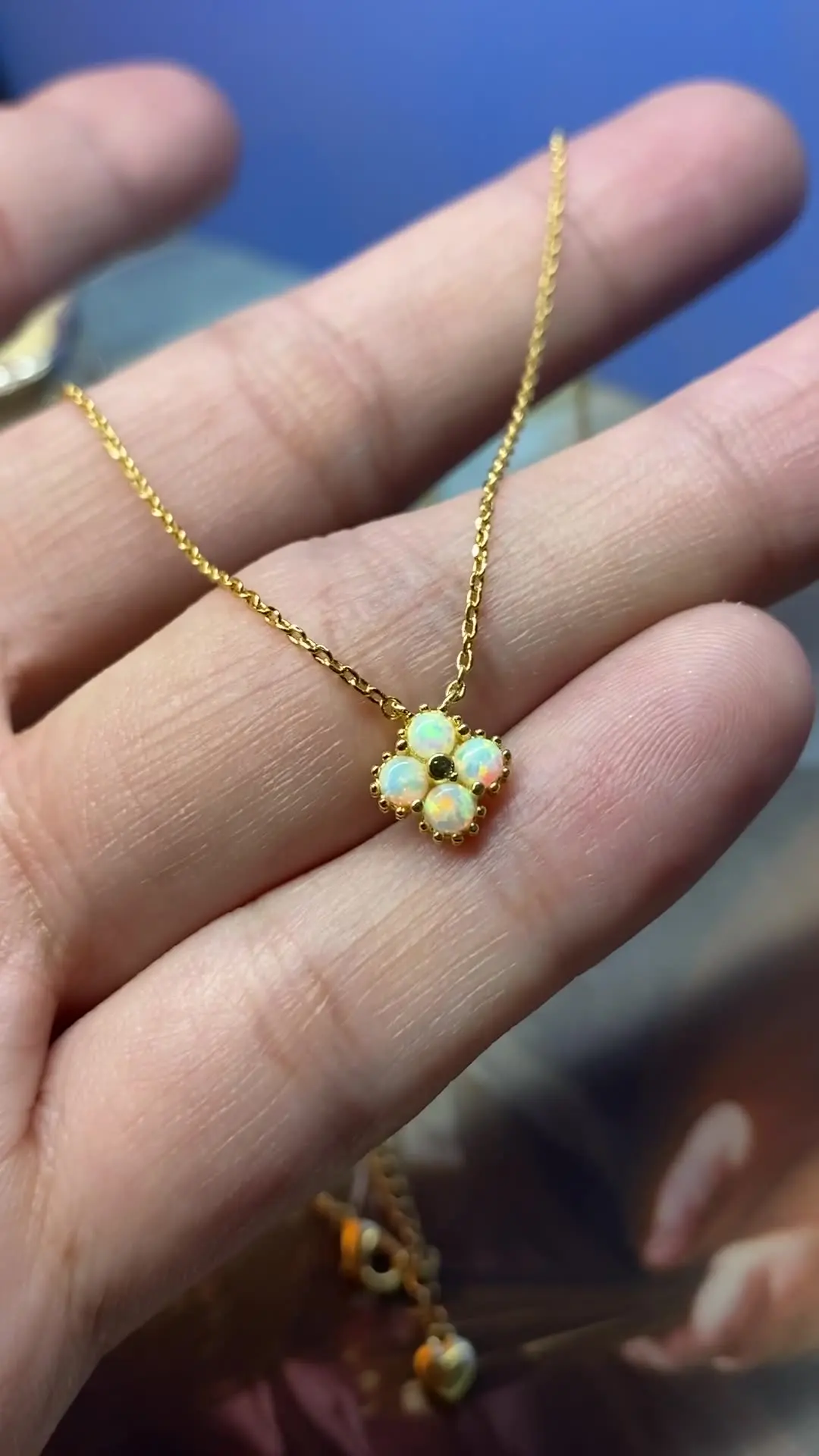 Hot sale dainty 14k gold plated four leaf clover moonstone copper necklace for women gift