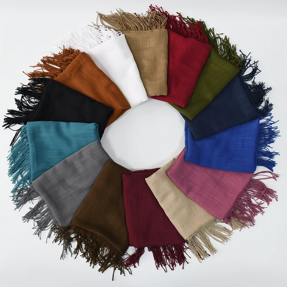 Fashion Solid Color shawl Muslim Women Cotton Crinkle Hijab Shawl Muslim Scarf