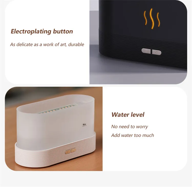 180ml Hotel Flame Diffuser Small Travel Flame Air Humidifier Aroma Diffuser with LED Lamp USB Essential Oils 3D Fire Simulation