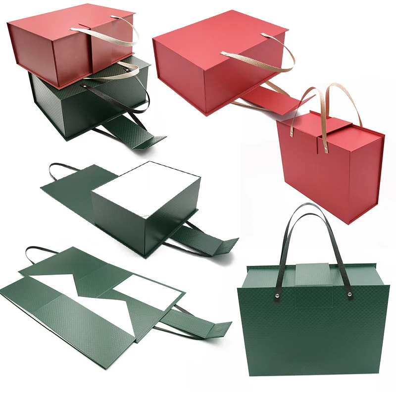 Manufacturer Cardboard Suitcase Packaging Box Red Color Custom Paper Kraft Pink Paper Gift Box With Magnetic Lid Handle shopping