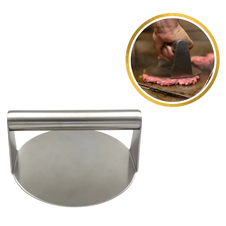 Customized Stainless Steel Lightweight Burger Patty Maker Burger Grill Tool with Flat Bottom Metal Handle