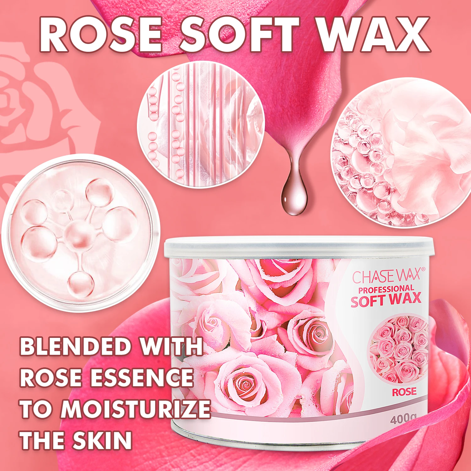 Chase Wax 14oz Rose Pink Private Label Vegan  Painless Hair Removal Soft Wax For Body Waxing