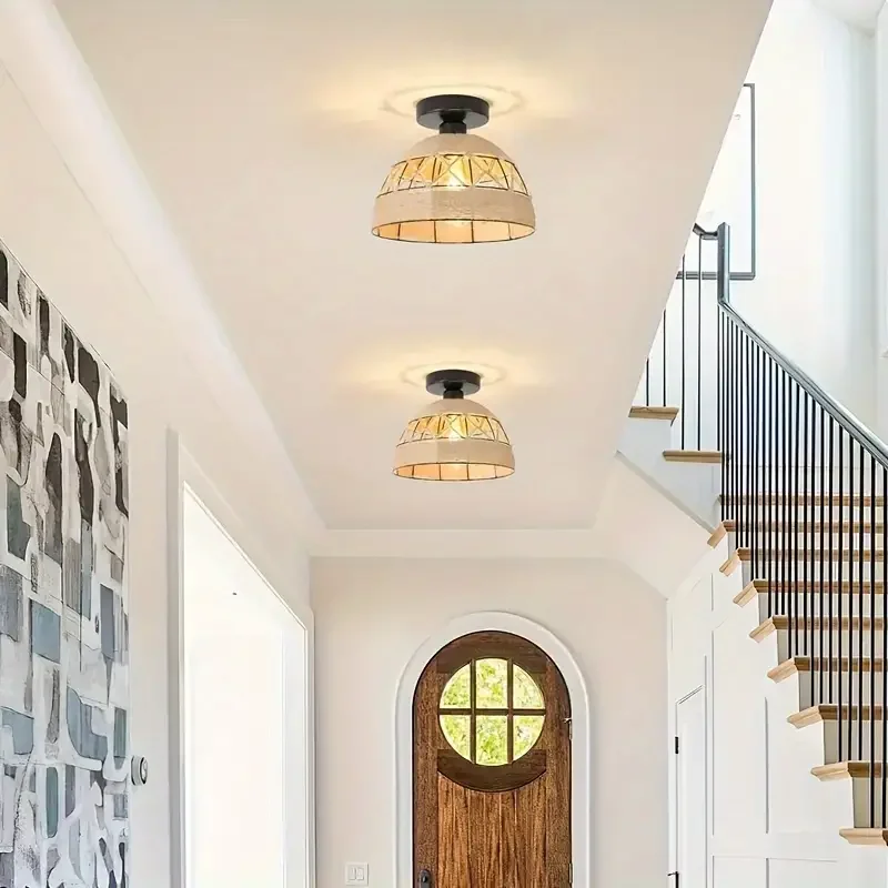Industrial style hemp rope creative chandelier B&B hotel bar restaurant decorative hanging line lamp