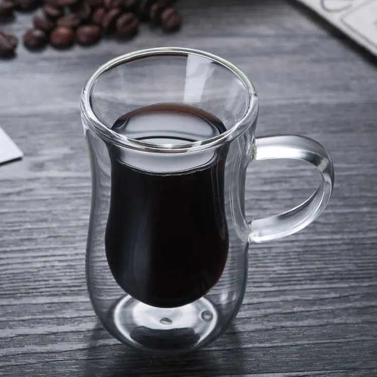 High quality crystal double wall cup coffee mug Borosolicate handmade tea glass with handle