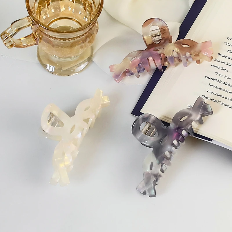 Factory Acetate Hair Claws Leopard Style Ponytail Headwear Crab Clips Retro Cross Headdress Geometric Hairpins Fashion