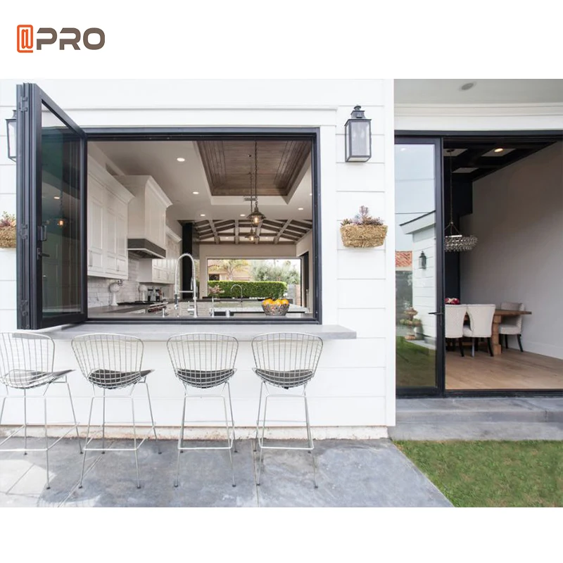 APRO aluminum alloy custom kitchen bi-fold window vertical top folding glass push-up folding window