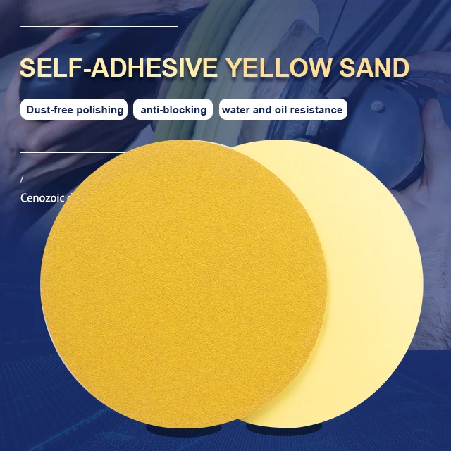 6inch 150mm Aluminum Oxide Gold PSA Sanding Disc 240# Yellow PSA Self Adhesive Sanding Discs with Tabs