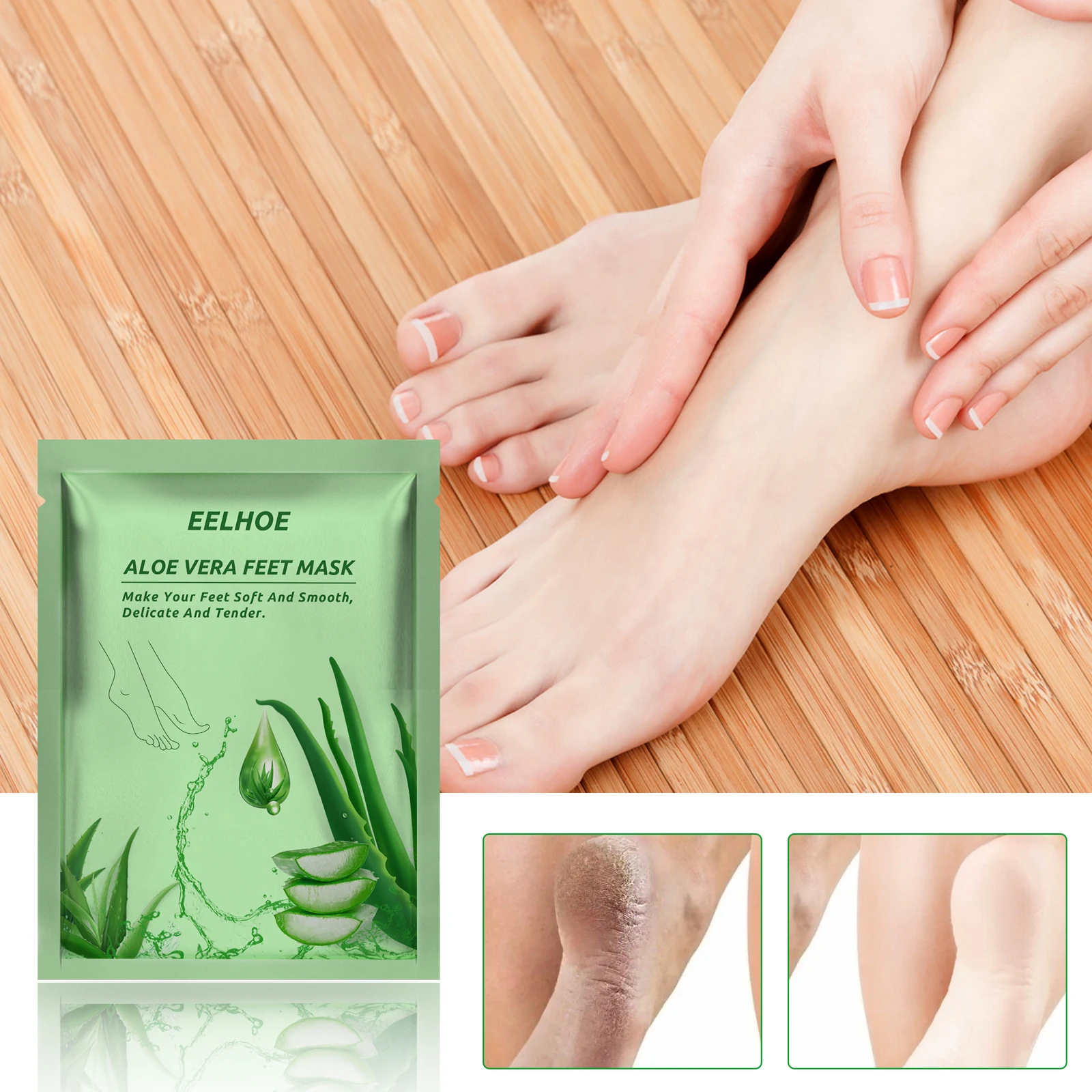EELHOE Aloe Vera Feet Mask Skin Moisturizing Whitening Repairing Cocoons Peeling Exfoliating Anti Crack Heel Foot Mask 1Pair