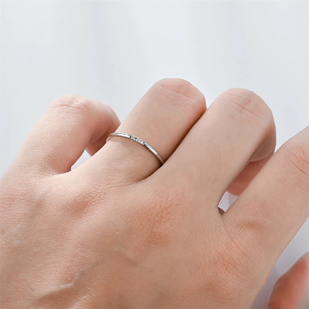 Stackable gold three rhinestone diamond stainless steel rings women thin gold silver Diamond Stainless Steel Rings for Women