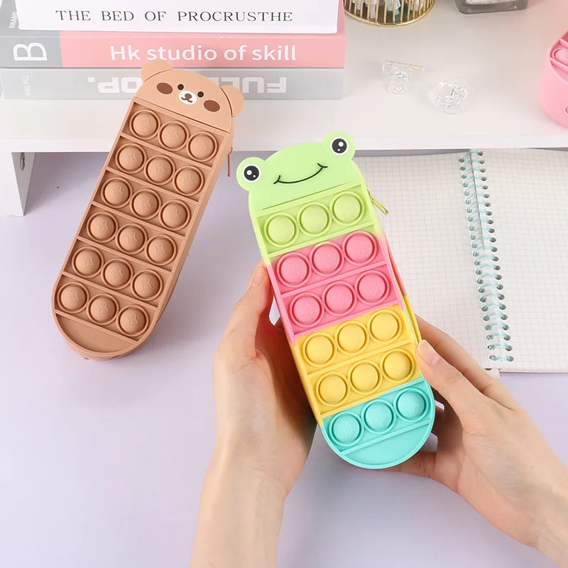 Cartoon Rabbit Silicone Creative Storage Stationery Box Pop Pencil Case For Kids Animal Shape Silicone Pencil Case