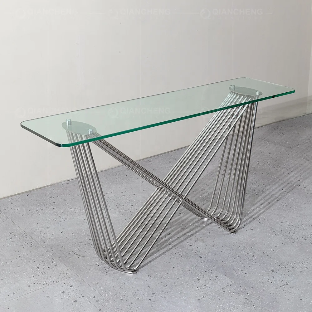 factory wholesale glass cheap desk console table living room furniture hall way table glass chrome console table