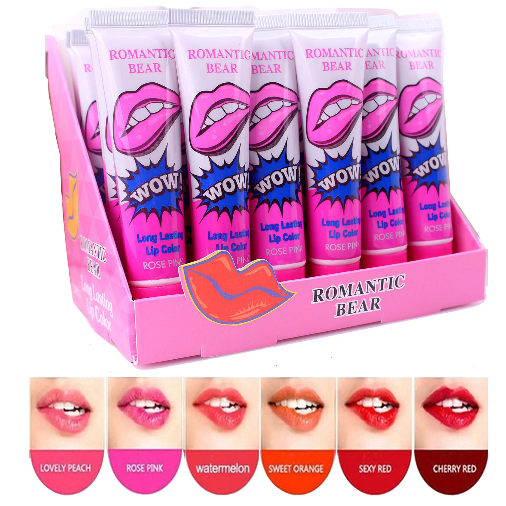 Ready To Ship 6 colors Vegan Matte Romantic bear peel off lip tattoo  WOW Lipstick