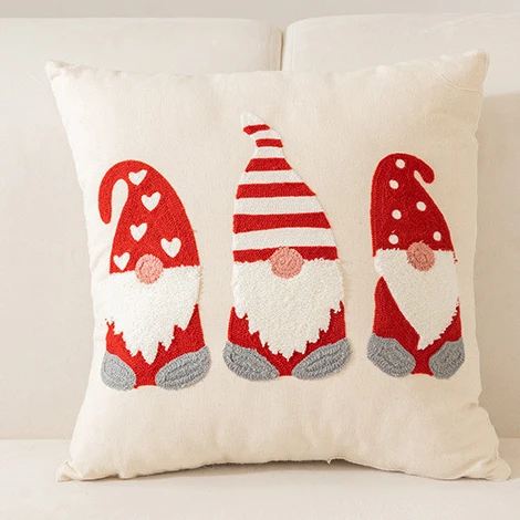 Contemporary Style Christmas Gnomes Design Embroidery Pillow Case 18x18 Inch Cozy Holiday Home Decor Cushion Cover For Sofa