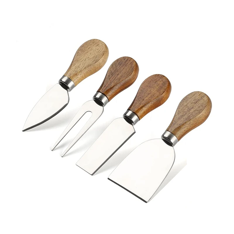 Christmas Table Cutlery Cheese Accessories Cheese Slicer Kit 4 Pcs Stainless Steel Walnut Wooden Handle Cheese Knife Set