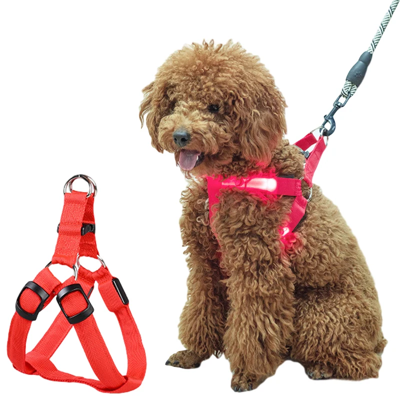 Dog Harness Small LED Flashing Glowing Pet Dog Collar Luminous Light Night Safety LED Small Dog Harness Vest for Puppy Chihuahua