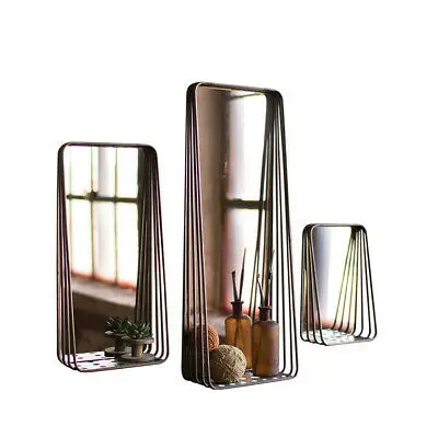 Modern bathroom set of 3 metal wire wall mirorr with shelf espejos decorativos