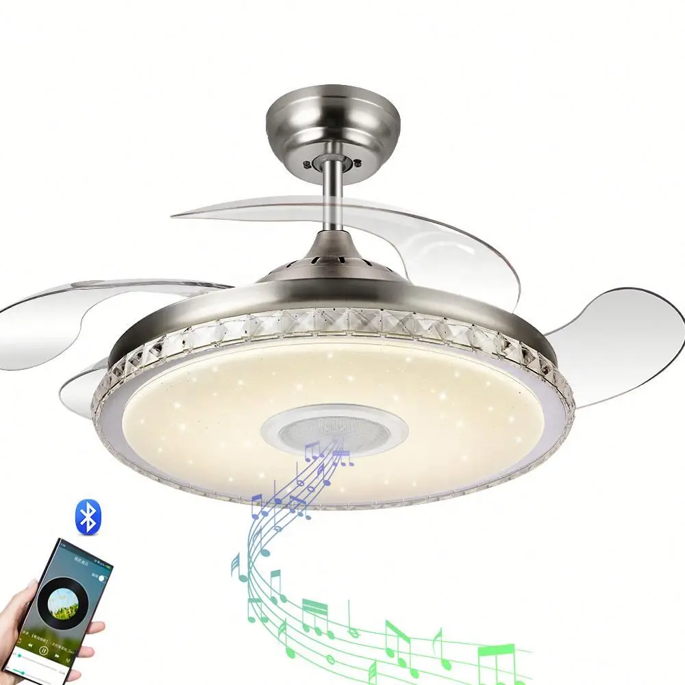 110V 220V 42 inch crystal  ceiling fan light  with speaker remote control ceiling fan for home decoration