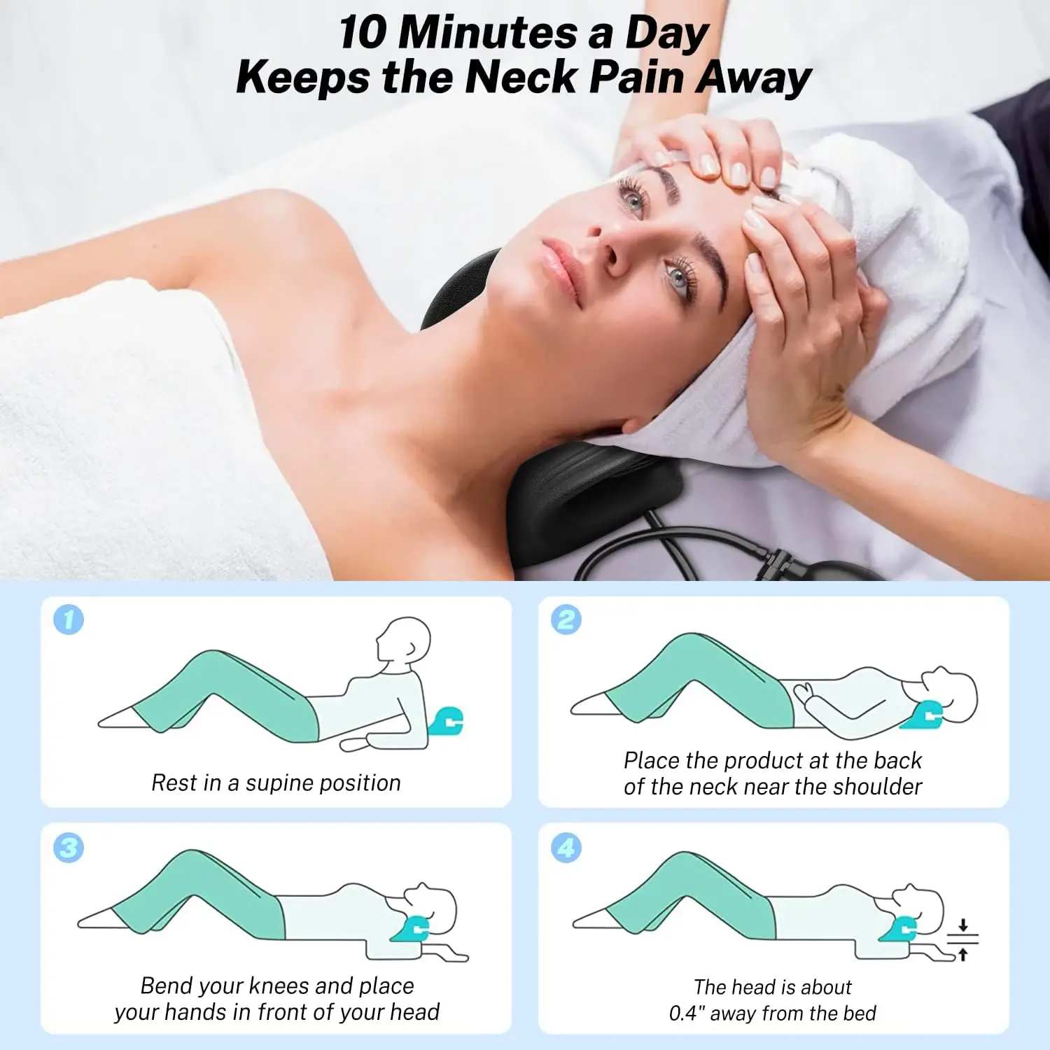 New PU Foam Airbag Traction Pillow Neck And Shoulder Relaxer For Tmj Pain Relief And Cervical Spine Alignment(Black)