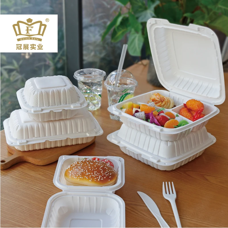 To go box mineral filled pp hinged lid plastic food containers 1 compartment and 3 compartments MFPP for Restaurant  packaging