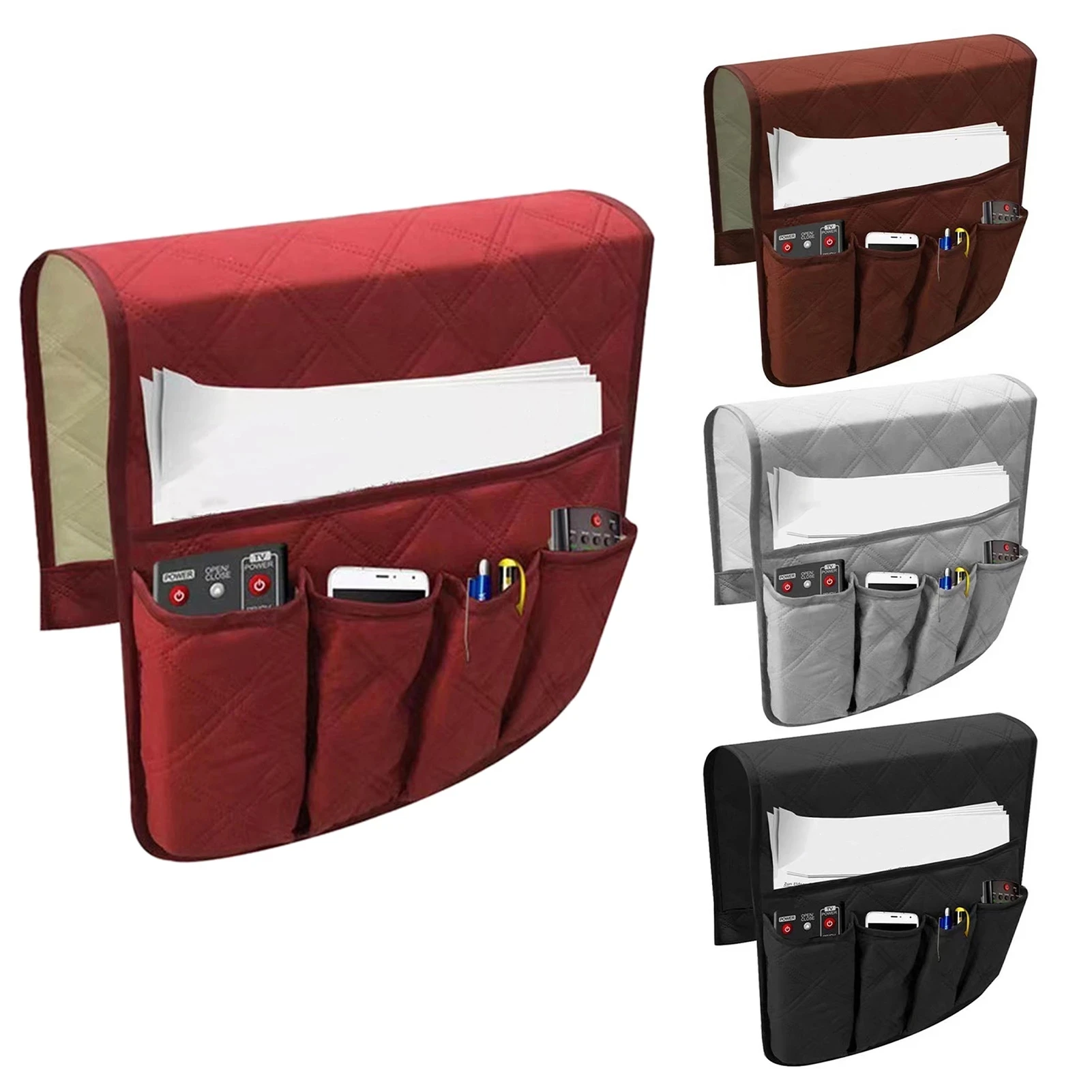 Arm Chair Caddy with 5 Pockets for Magazine Books Sofa Armrest Organizer