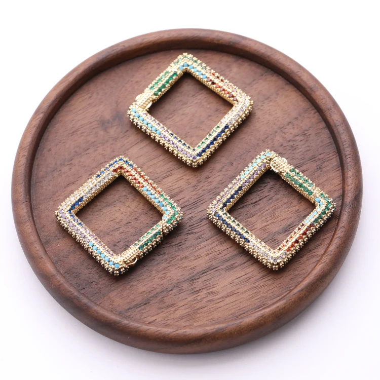 WXSQ25365-KC 2021 Радуга CZ микро проложить 25 мм Открытый латунный кулон застежки крючки для изготовления ожерелья