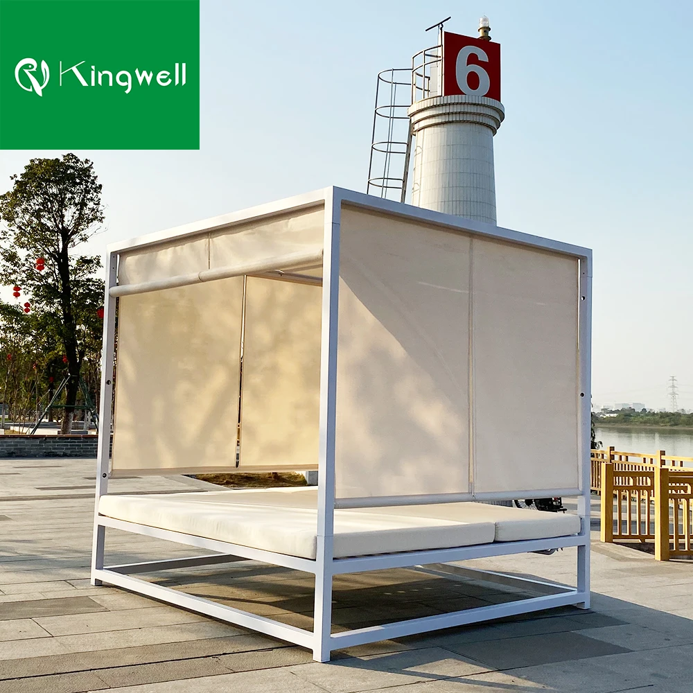 Metal patio furniture sofa set outdoor metal day bed with canopy outdoor aluminum daybed lounge sunbed with curtain