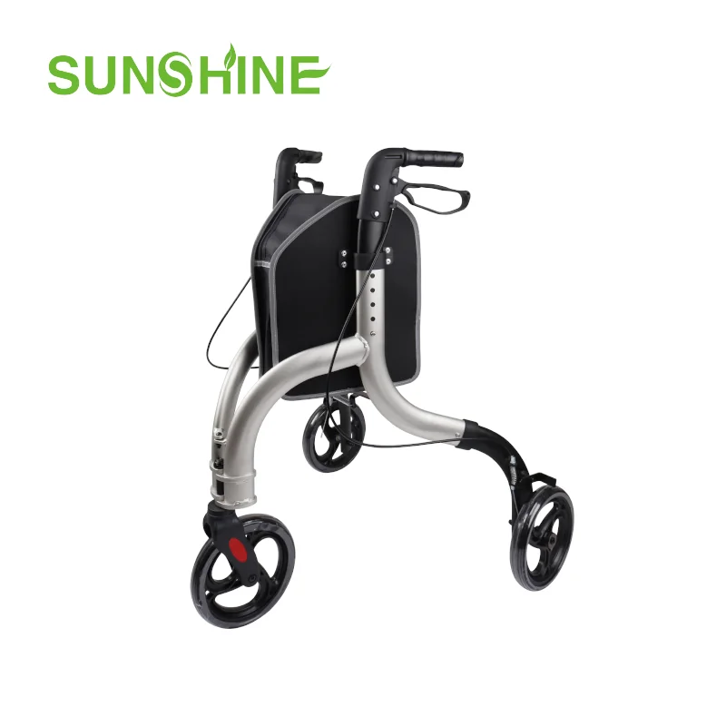 RO560 Lightweight Three Wheel Rollator Height Adjustable Durable Aluminum Rollator Walker Foldable Deluxe Mobility Aids