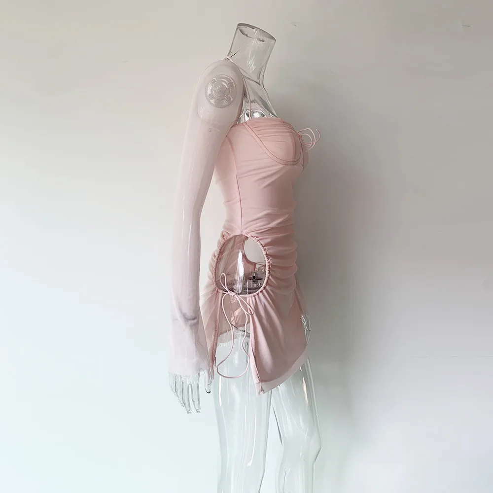 2023 new arrivals summer collection square collar mini fashion ladies sexy hollow out dresses