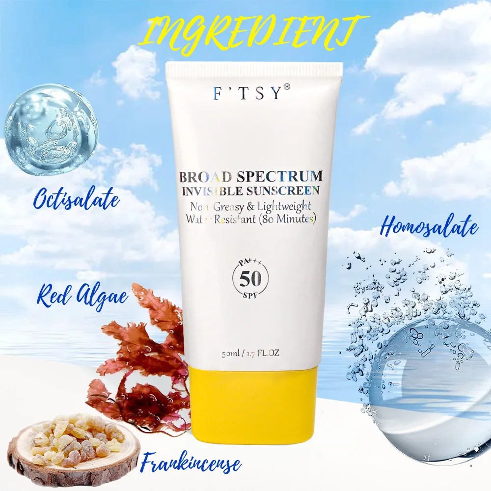Hot Selling Soothing Hydrating Protect UVA UVB Sunscreen SPF 50 Gel Transparent