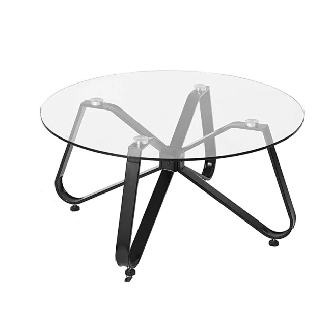 Скандинавский минималистичный стильный и элегантный кофейный столик из закаленного стекла с металлическими ножками