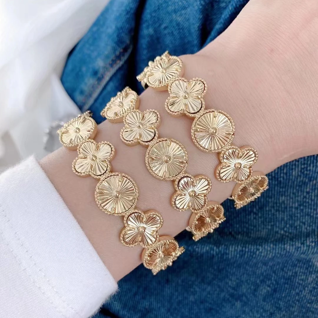 New Personalized Four Leaf Clover Shape Cuff Bangle High Quality Gold Sliver Plated Brass Bracelet Jewelry