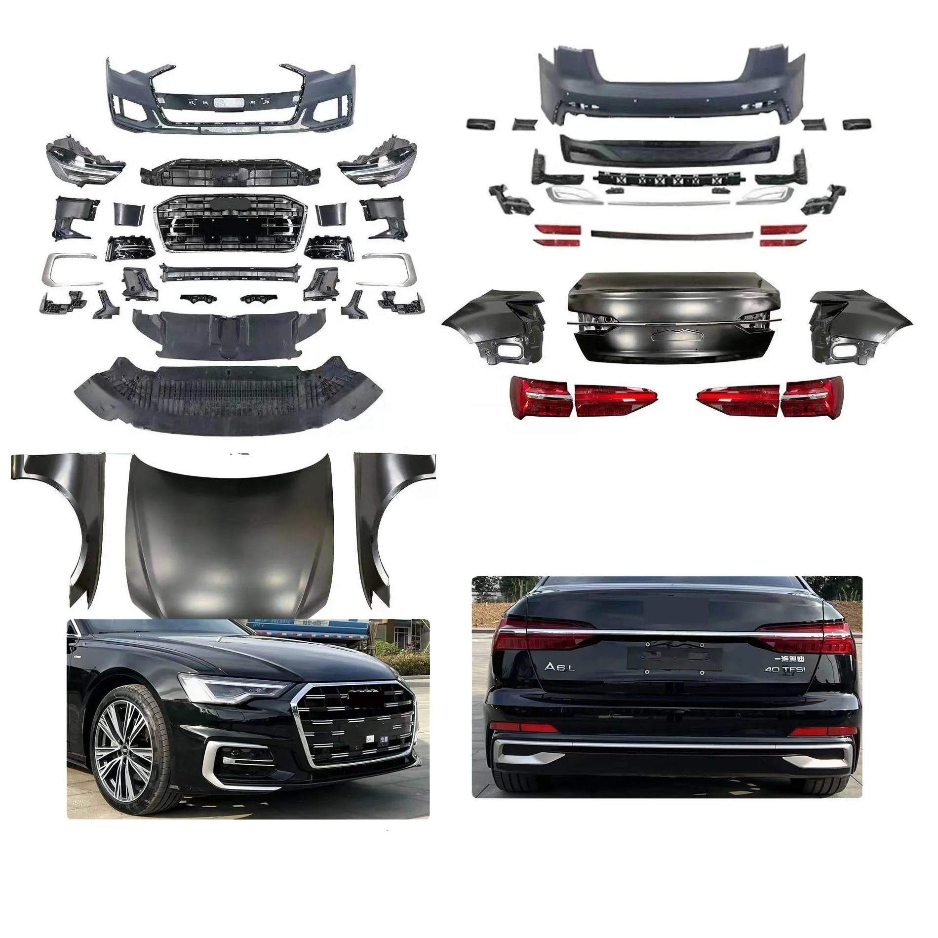 High Quality Body Kit For 12-18 Audi A6 C7/C7PA  Upgrade 23 A6L C8PA Front car bumper with grill fender hood